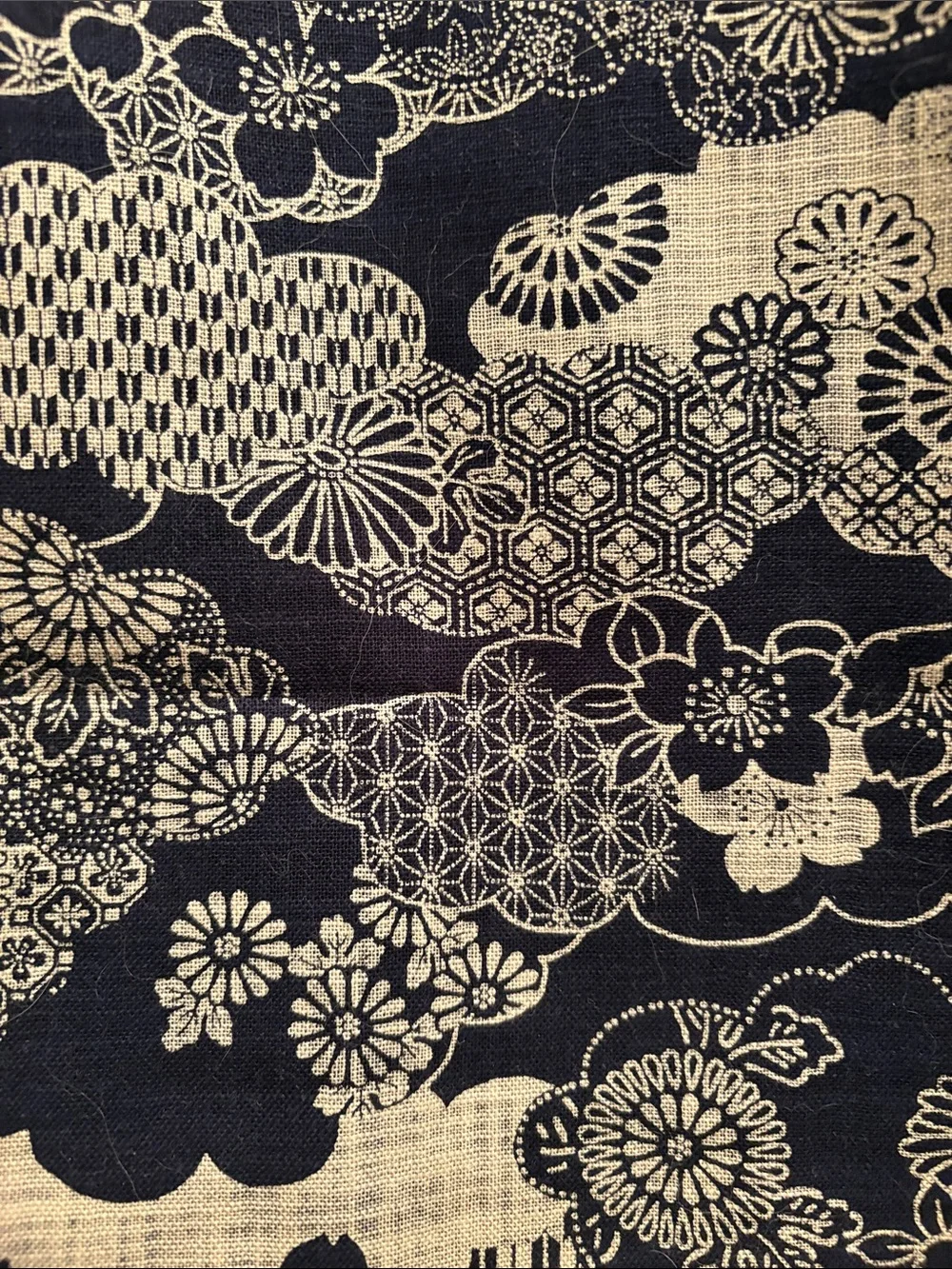 Navy Floral Japanese Pattern Canvas Tote Bag